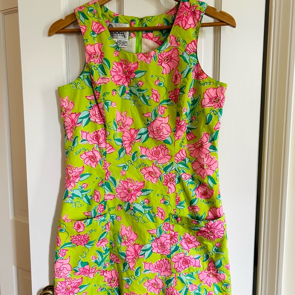 Lilly Pulitzer Vintage White Label Floral Green & Pink Sleeveless Shift Dress 6